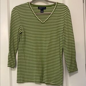 Jones New York Green Ribbed 3/4 Sleeve Tee